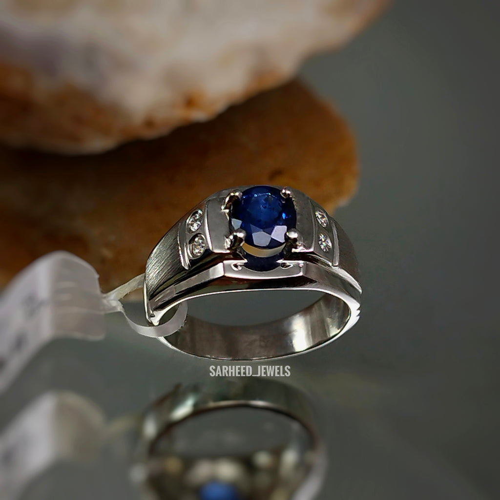 Natural Sapphire and Diamond Men Ring