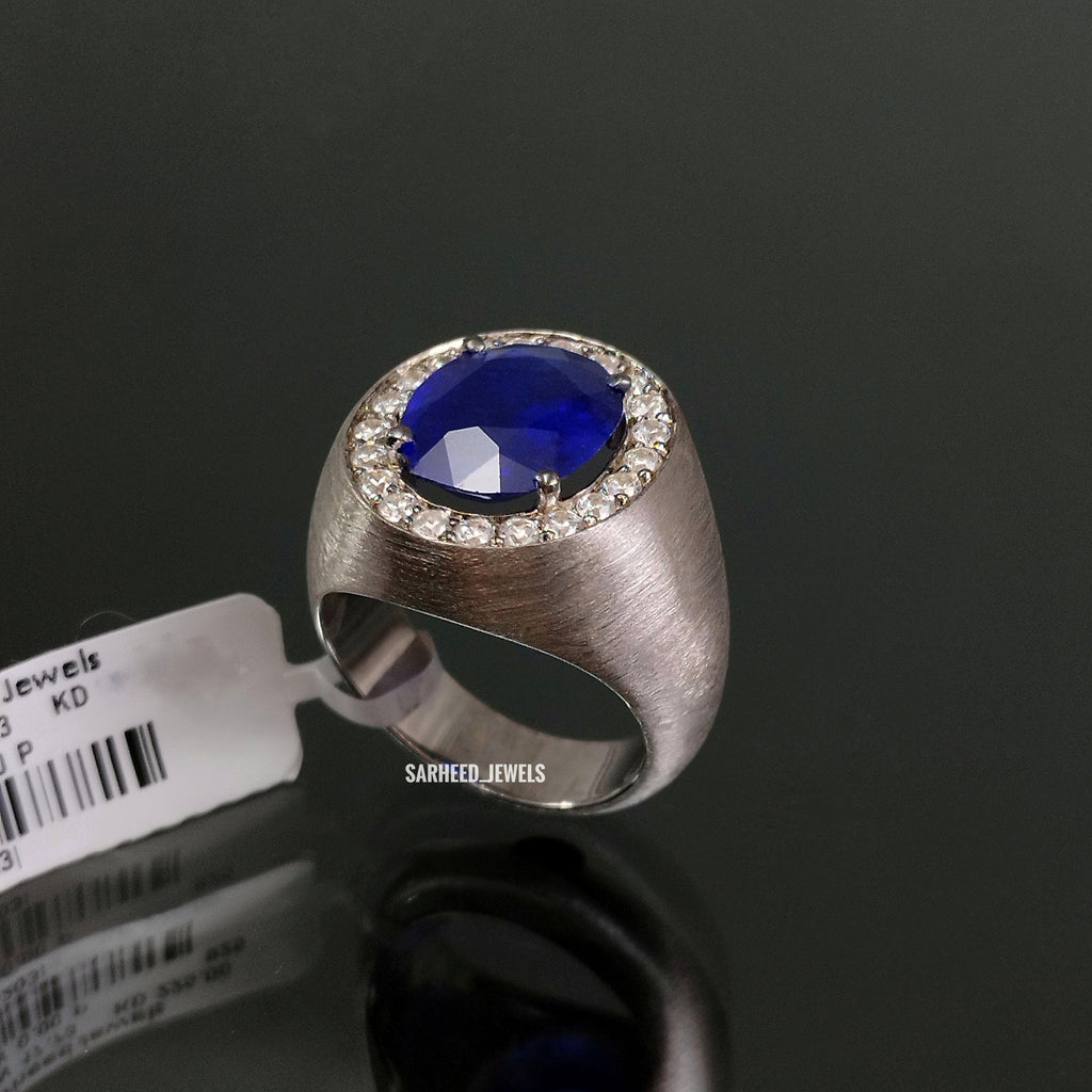 Natural Sapphire and Cubic Zircon Men Ring