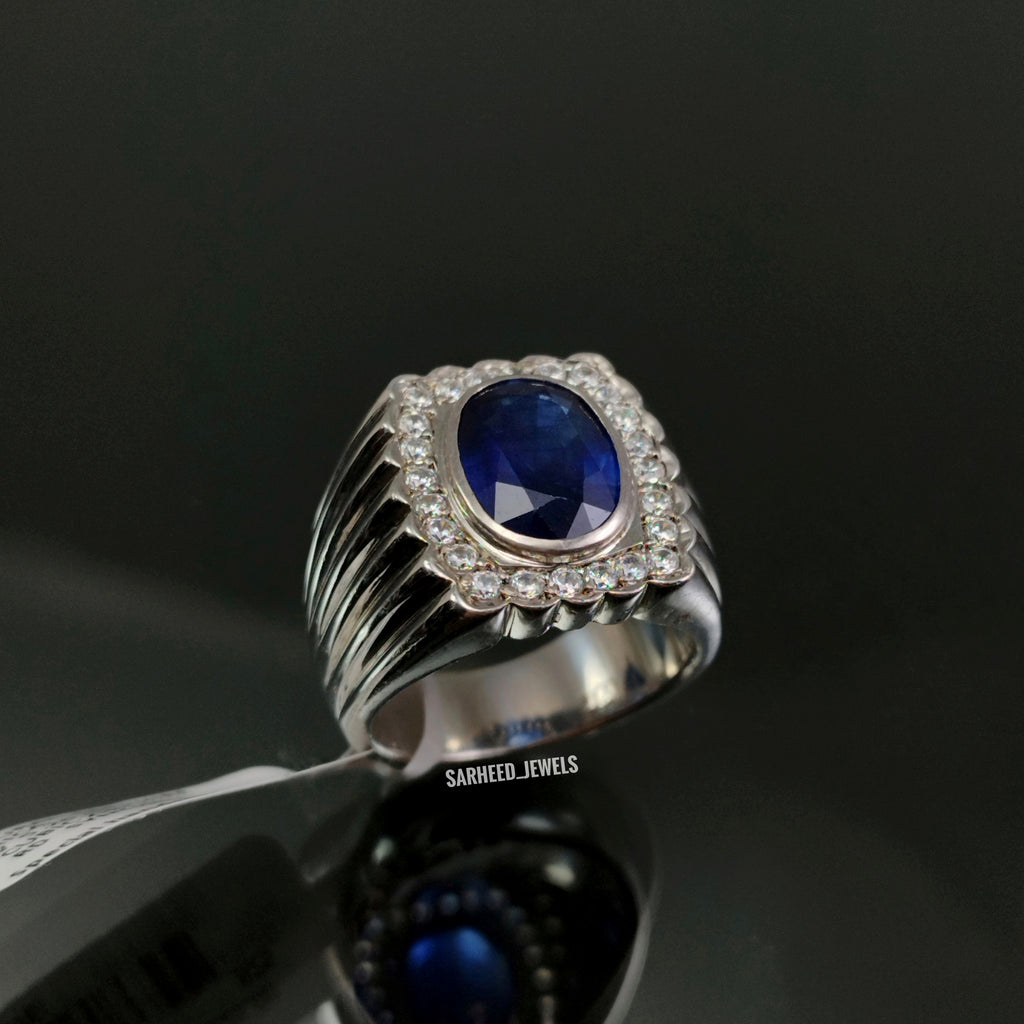 Natural Sapphire and Cubic Zircon Men Ring