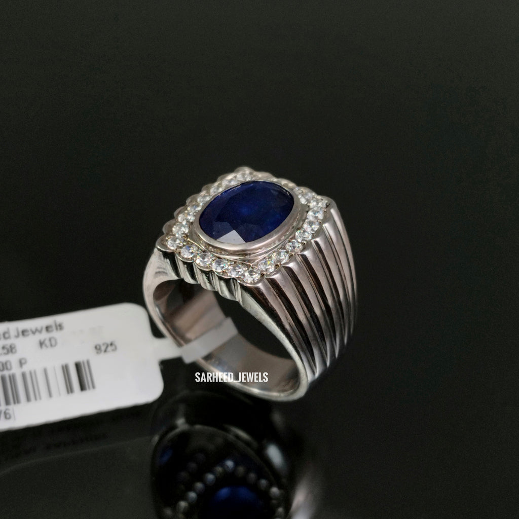 Natural Sapphire and Cubic Zircon Men Ring