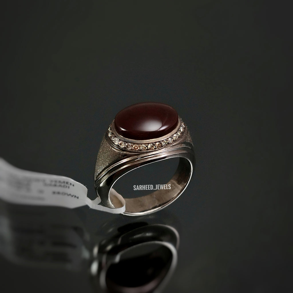 Natural Agate (kabadi) and Diamond Men Ring
