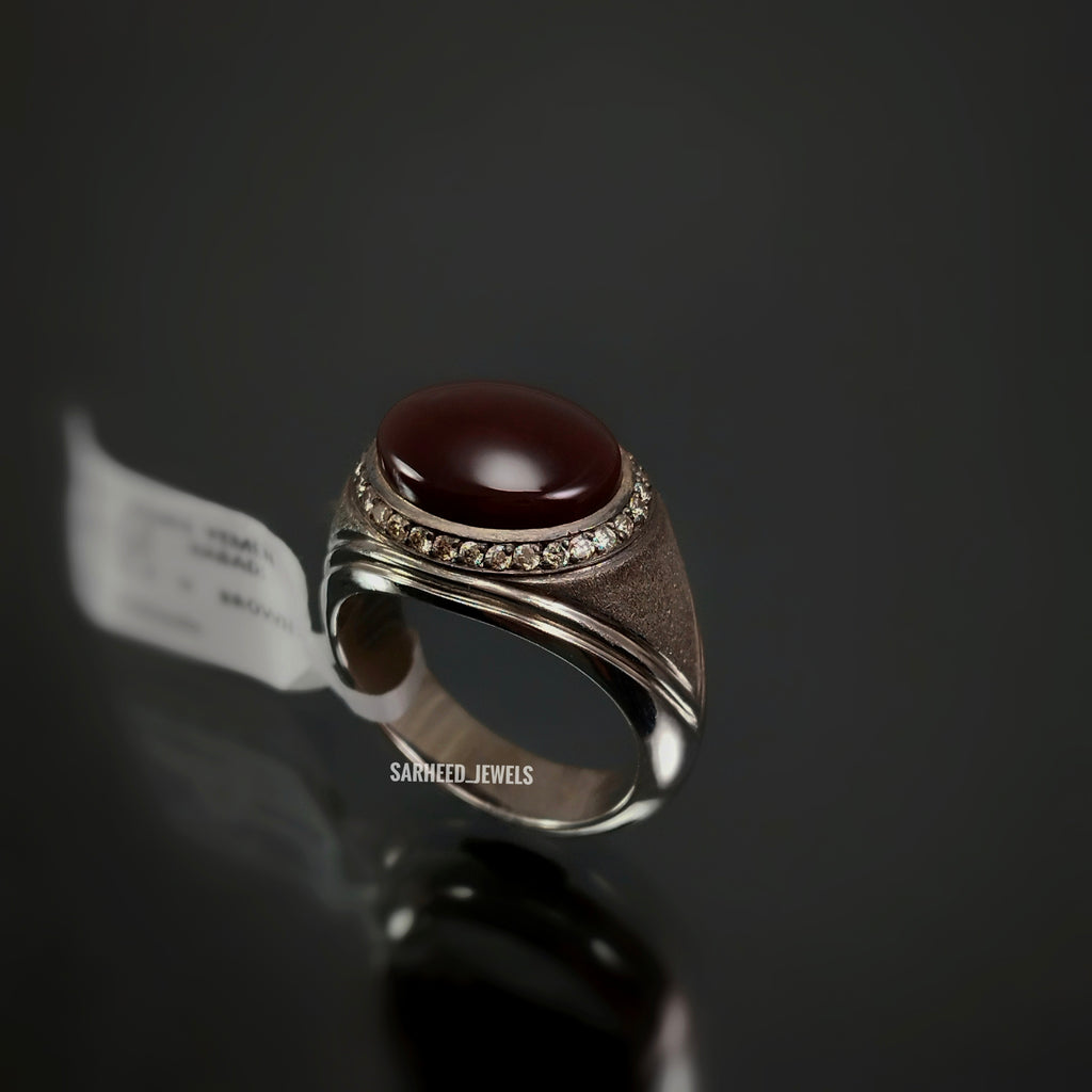 Natural Agate (kabadi) and Diamond Men Ring