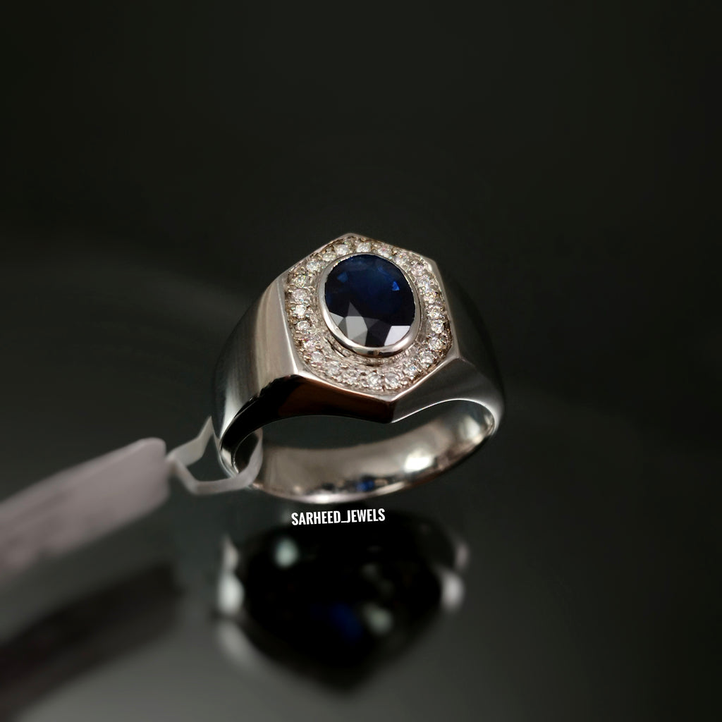 Natural Sapphire and Diamond Men Ring