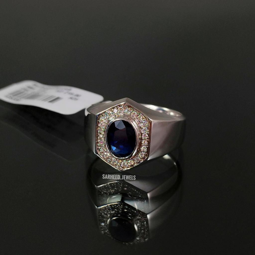 Natural Sapphire and Diamond Men Ring