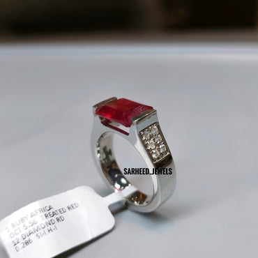 Natural Ruby and Diamond Men Ring