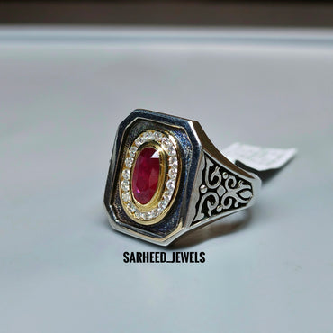 Natural Ruby and Diamond Men Ring