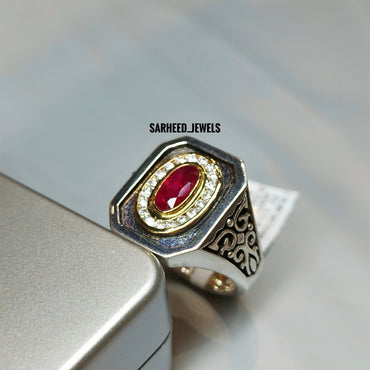 Natural Ruby and Diamond Men Ring