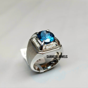 Natural Topaz and Diamond Men Ring