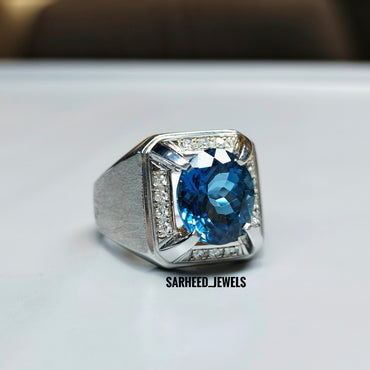 Natural Topaz and Diamond Men Ring