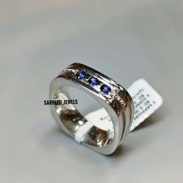 Natural Sapphire and Diamond Men Band