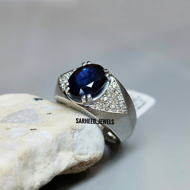 Natural Sapphire and Diamond Men Ring