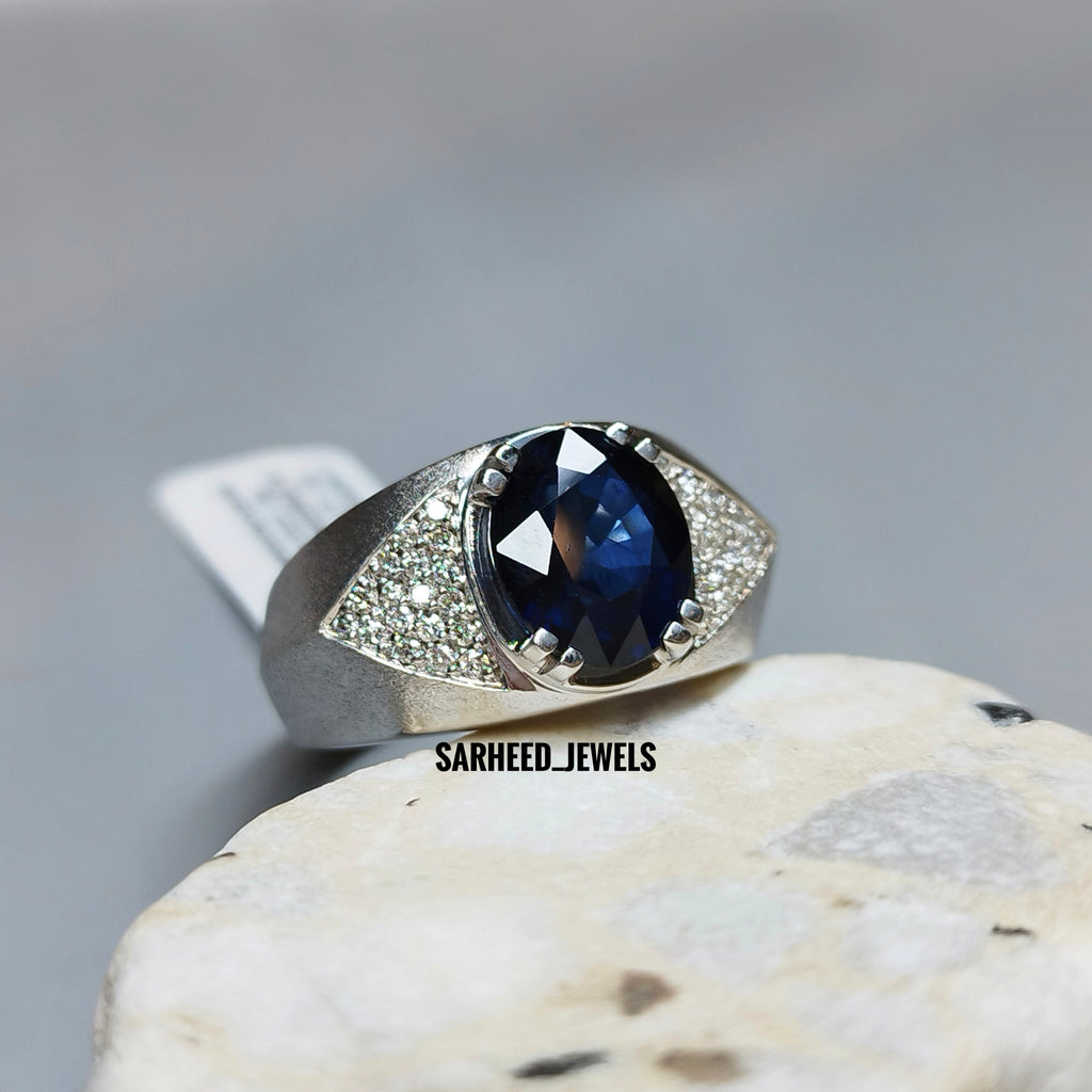 Natural Sapphire and Diamond Men Ring