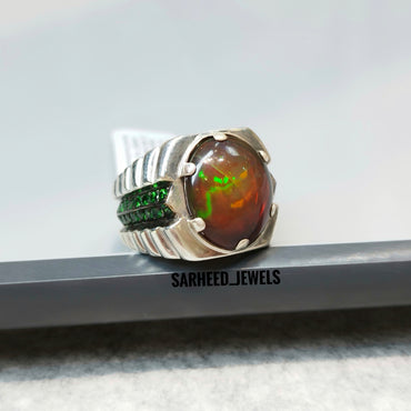Natural Opal and Tsavorite Men Ring