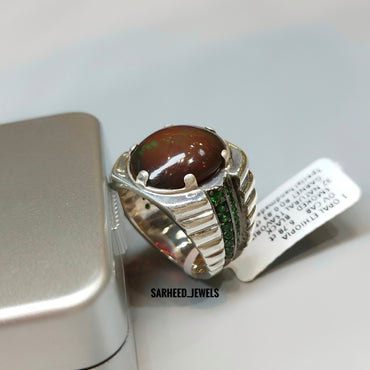 Natural Opal and Tsavorite Men Ring