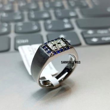 Natural Sapphires and Diamond Men Ring