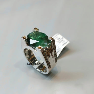 Natural Emerald and Diamond Men Ring