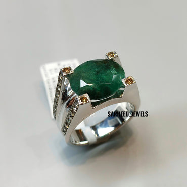 Natural Emerald and Diamond Men Ring