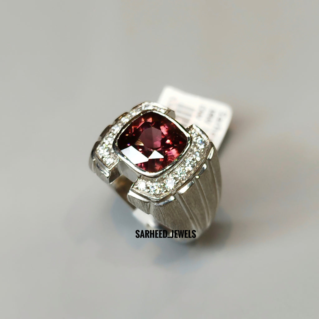 Natural Zircon and Diamond Men Ring