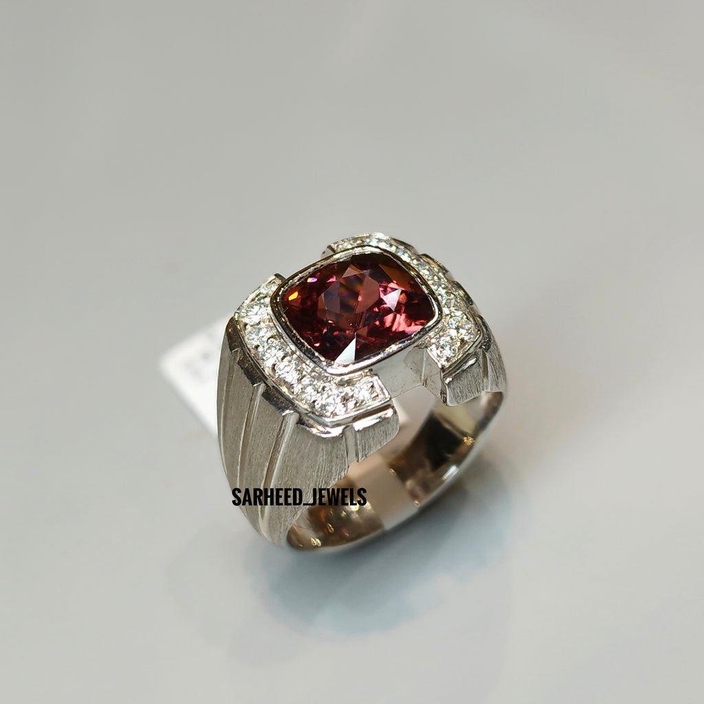 Natural Zircon and Diamond Men Ring