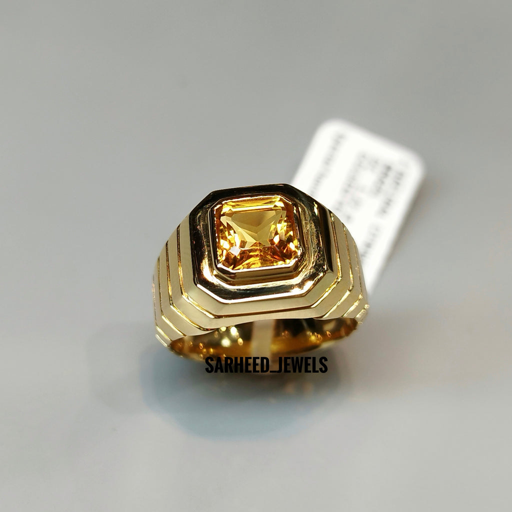 Natural Citrine Gold Men Ring