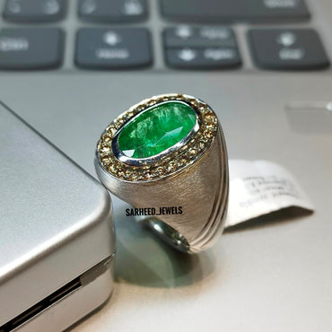 Natural Emerald and Diamond Men Ring