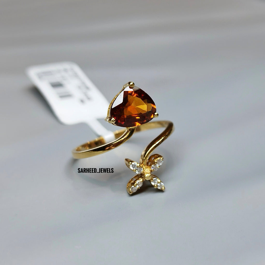 Natural Hessonite Garnet and Diamond Gold Ring