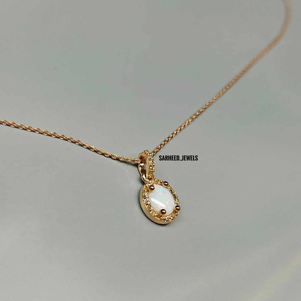 Natural Opal and Diamond Gold Necklace