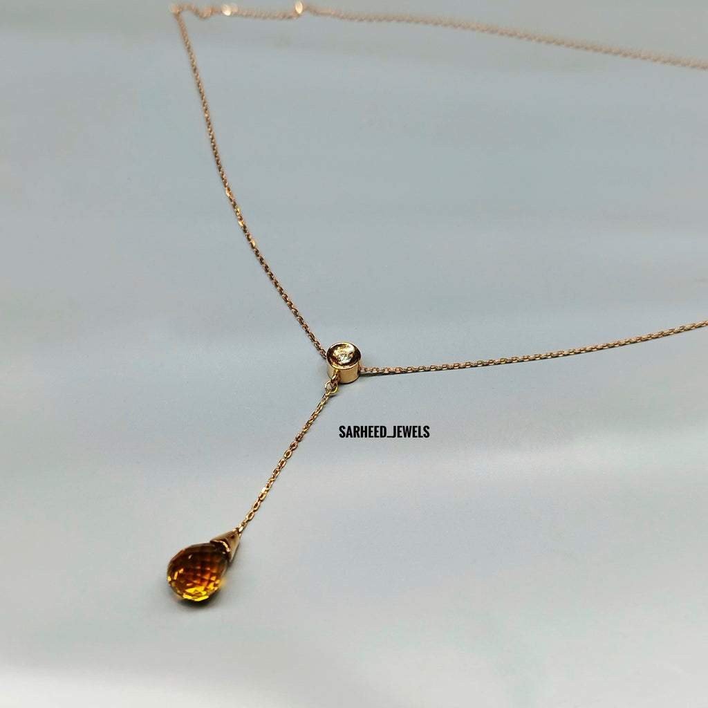 Natural Citrine and Diamond Gold Necklace