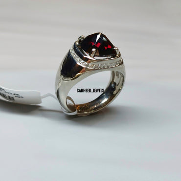 Natural Garnet and Diamond Men Ring