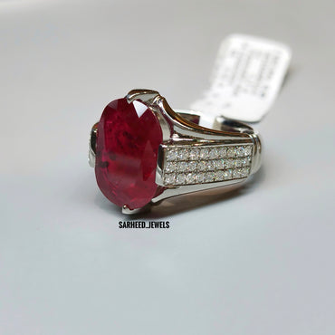 Natural Ruby and Diamond Men Ring
