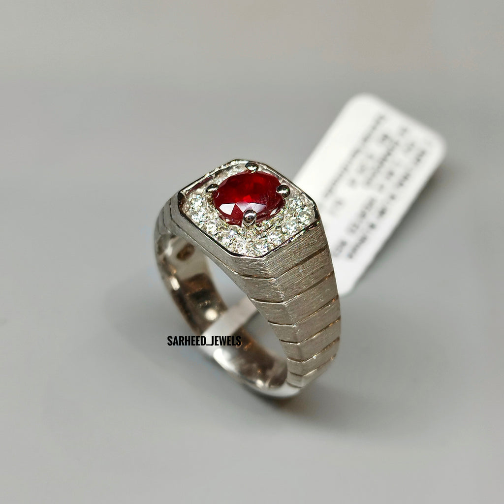 Natural Ruby and Diamond Men Ring