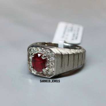 Natural Ruby and Diamond Men Ring
