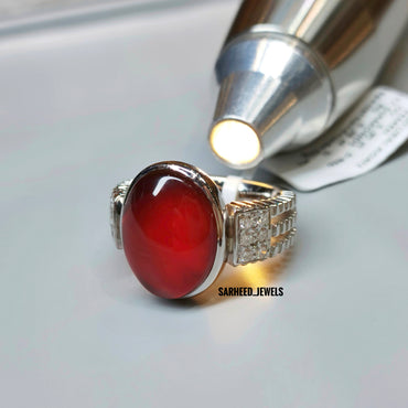 Natural Agate and Diamond Men Ring