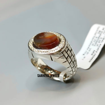 Natural Agate and Diamond Men Ring