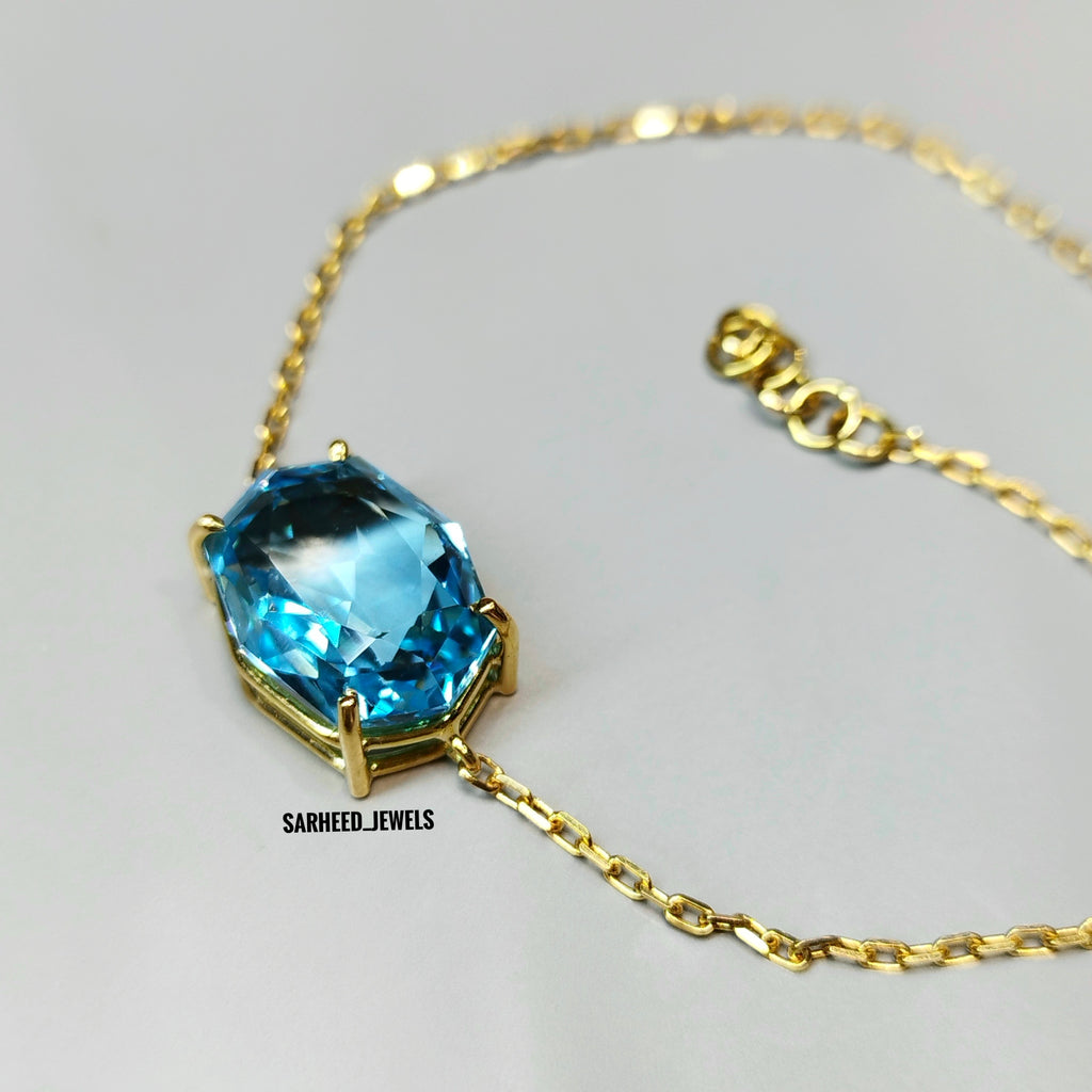 Natural Blue Topaz Gold Bracelet