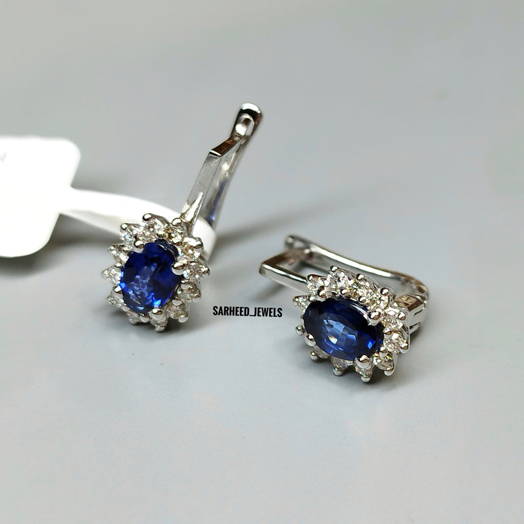 Natural Sapphires and Diamond Gold Earrings