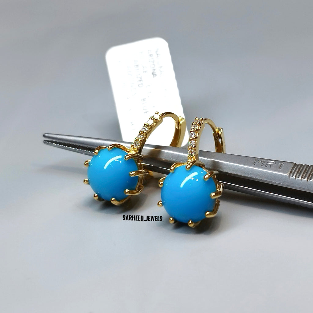 Natural Turquoise and Diamond Gold Earrings