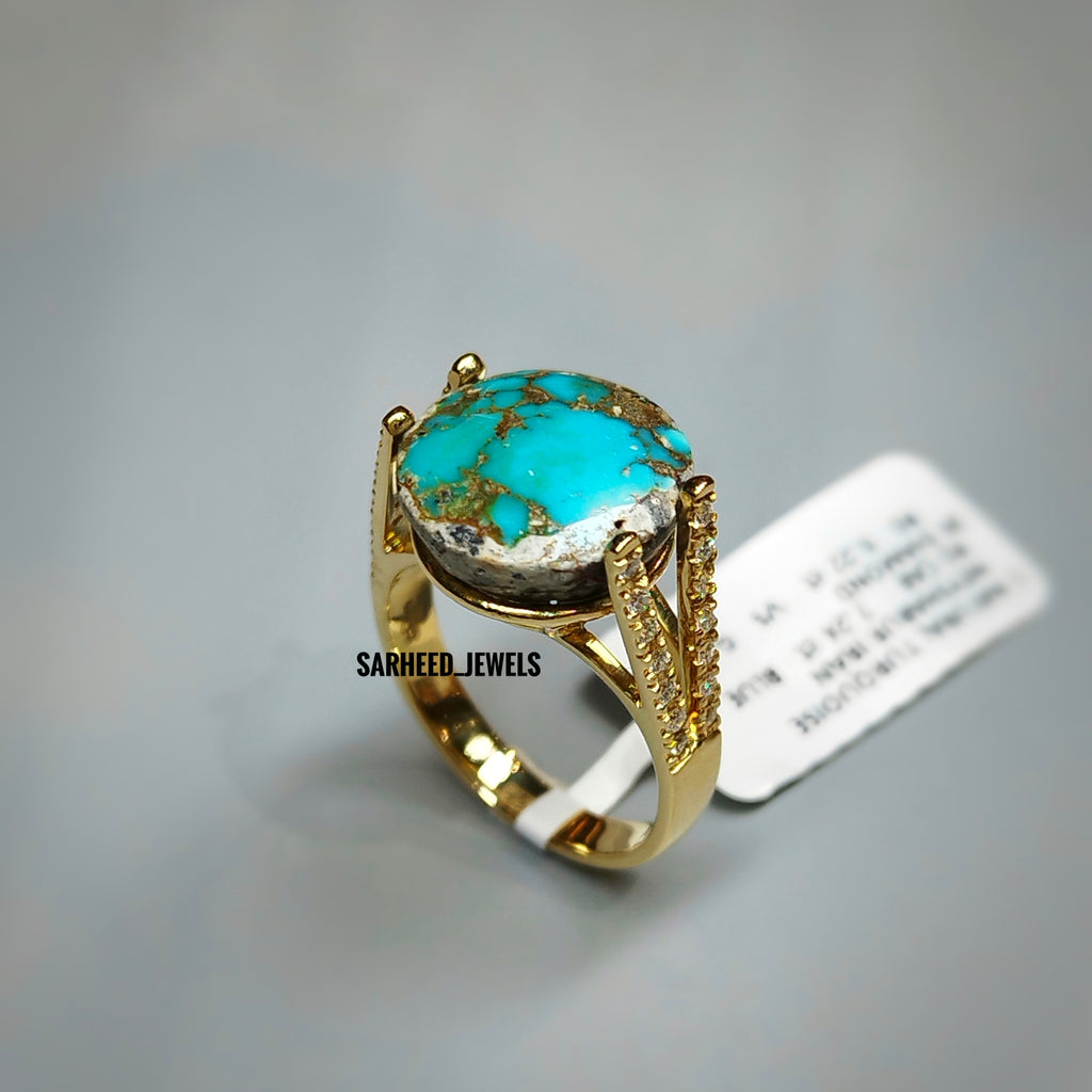 Natural Turquoise and Diamond Gold Ring