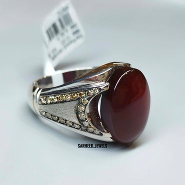 Natural Agate and Brown Diamond Men Ring