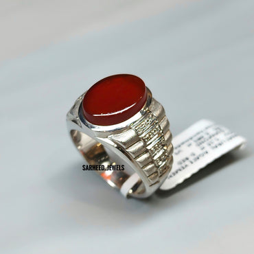 Natural Agate and Diamond Men Ring