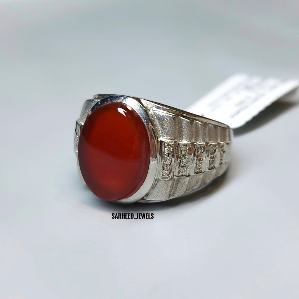 Natural Agate and Diamond Men Ring