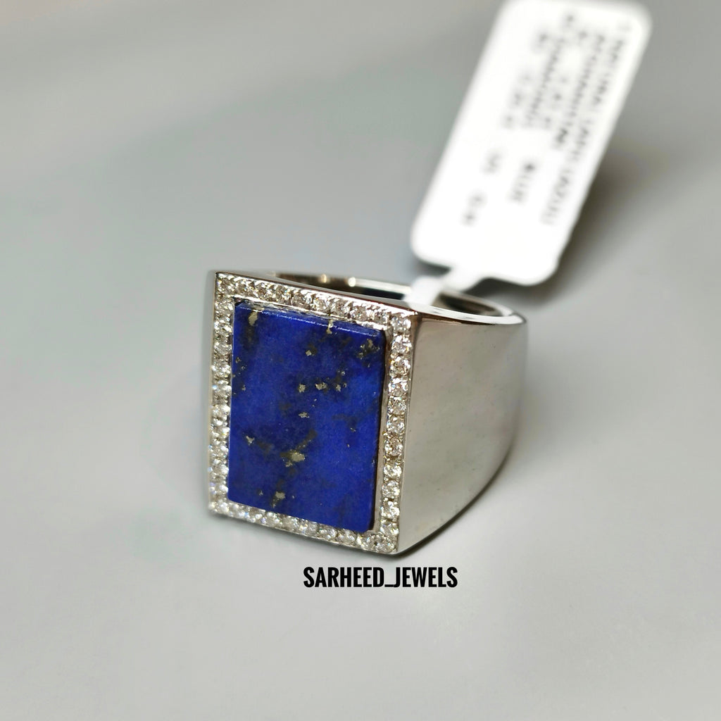 Natural Lapis Lazuli and Diamond Men Ring