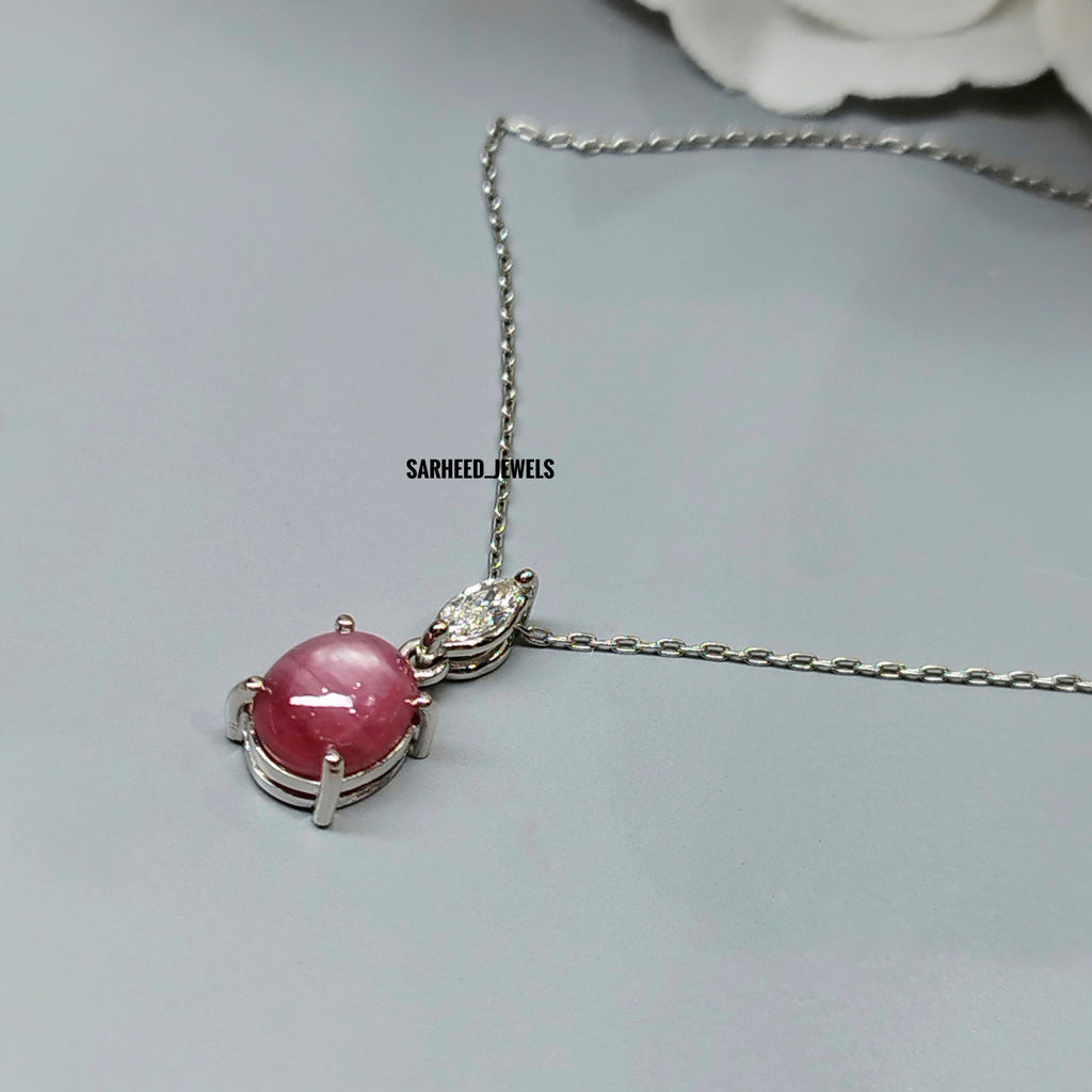 Natural Star Ruby and Diamond Gold Necklace