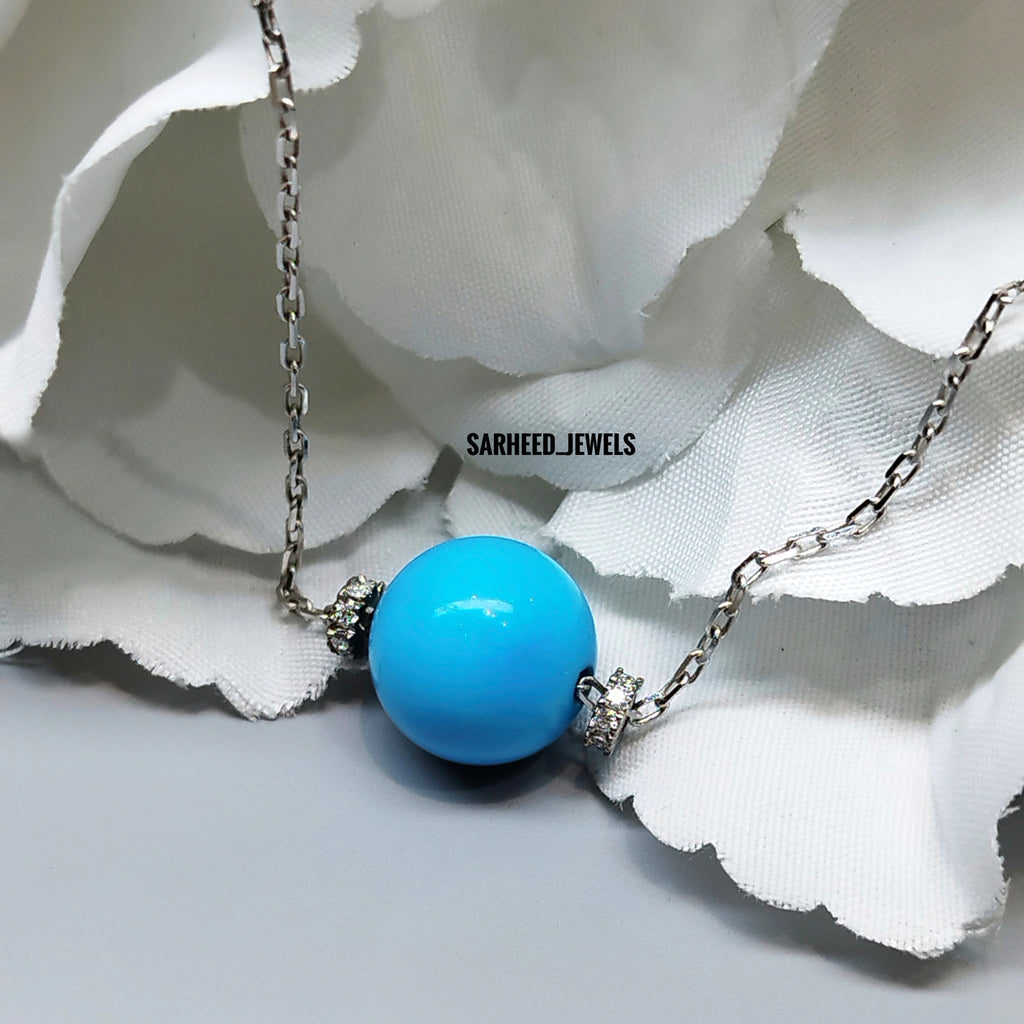 Natural Turquoise and Diamond Gold Necklace