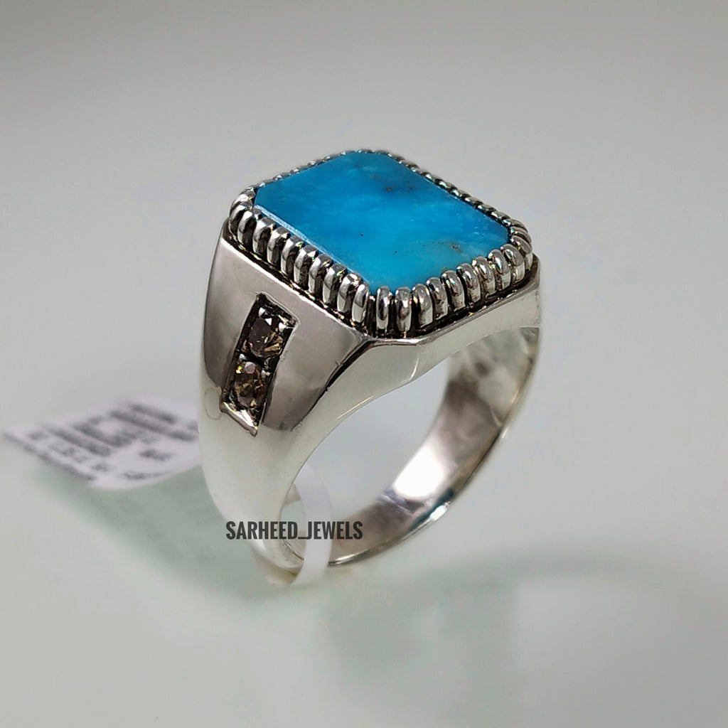 Natural Turquoise and Brown Diamond Men Ring