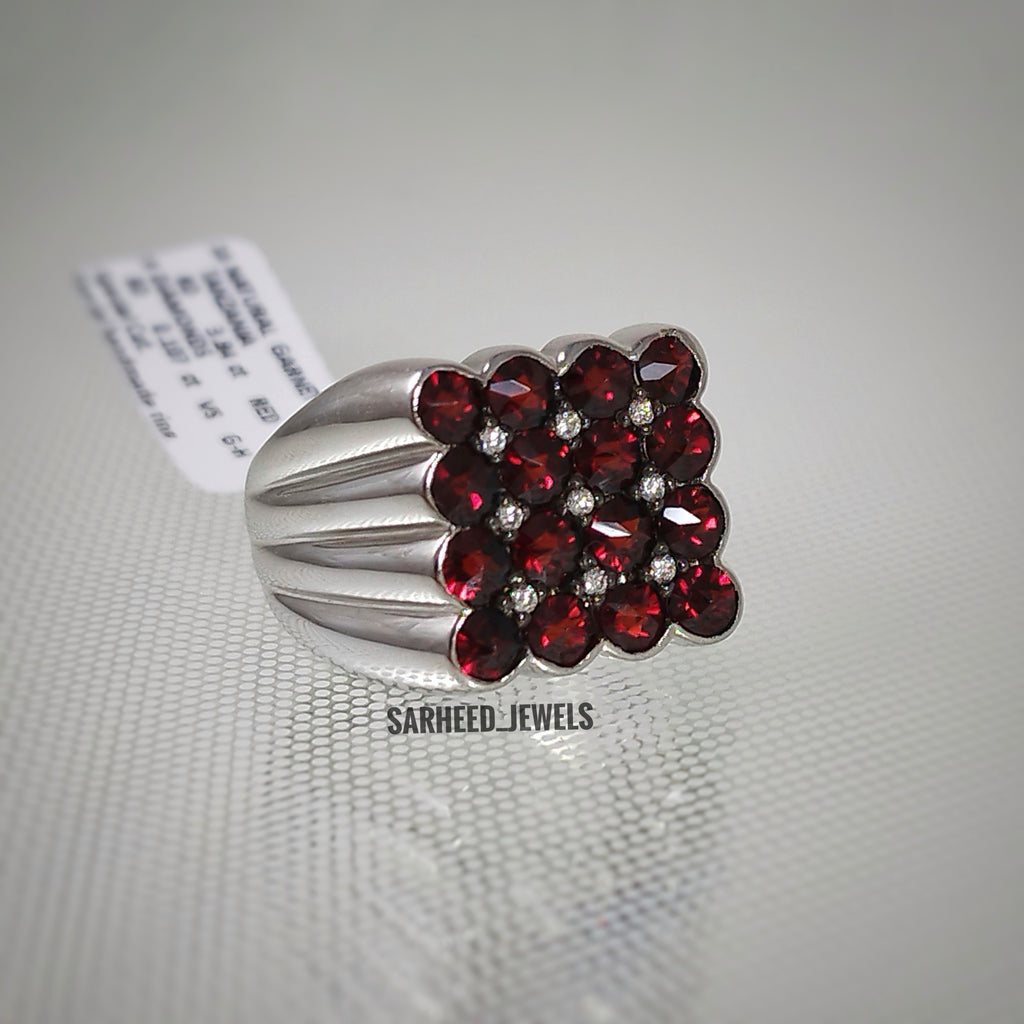 Natural Garnets and Diamond Men Ring