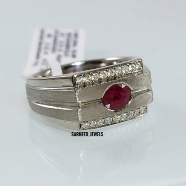 Natural Ruby and Diamond Men Ring