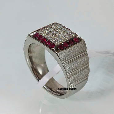 Natural Rubies and Diamonds Men Ring