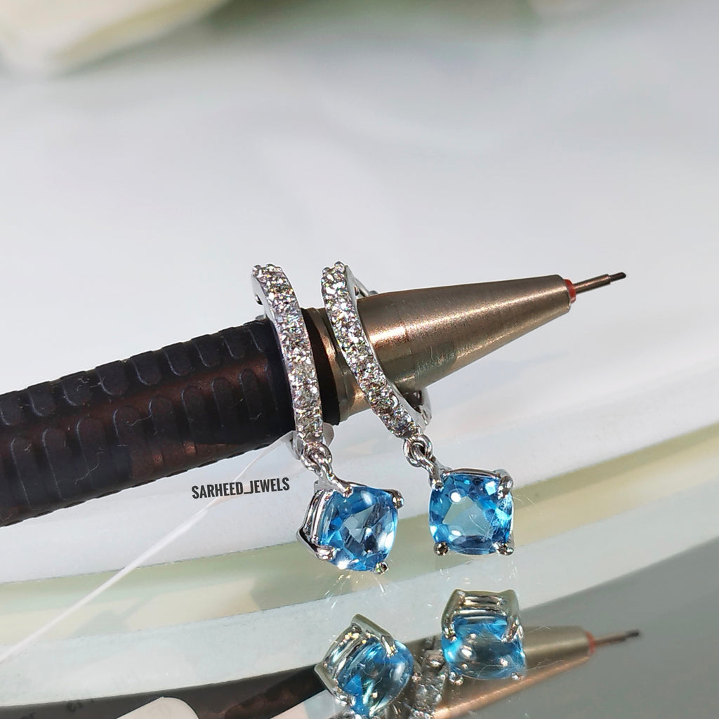 Natural Topaz and Diamond Gold Earrings