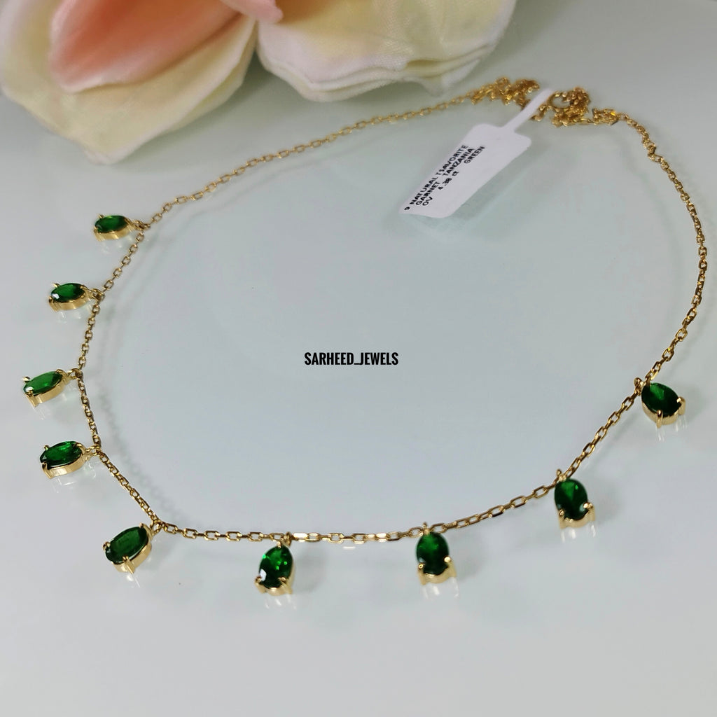 Natural Tsavorite Garnet Gold Choker Necklace